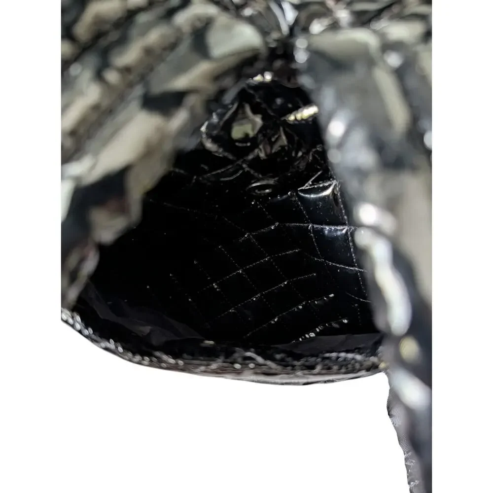 MZ Wallace Black Lacquer Quilted Metro Top Handle Patent Backpack Medium
